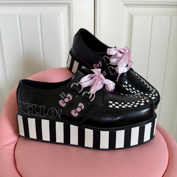 TUK Hello Kitty Black and White Stripe Platform Creepers - Picture 8 of 13